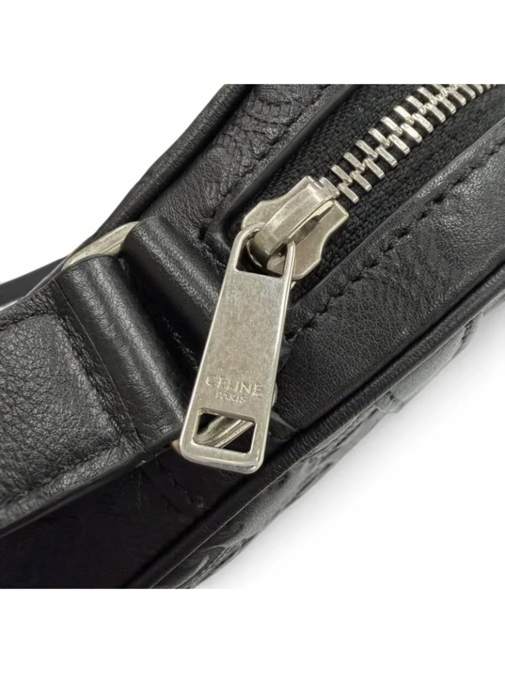 Celine Leather Triomphe Medium Messenger Shoulder Bag Black Silver